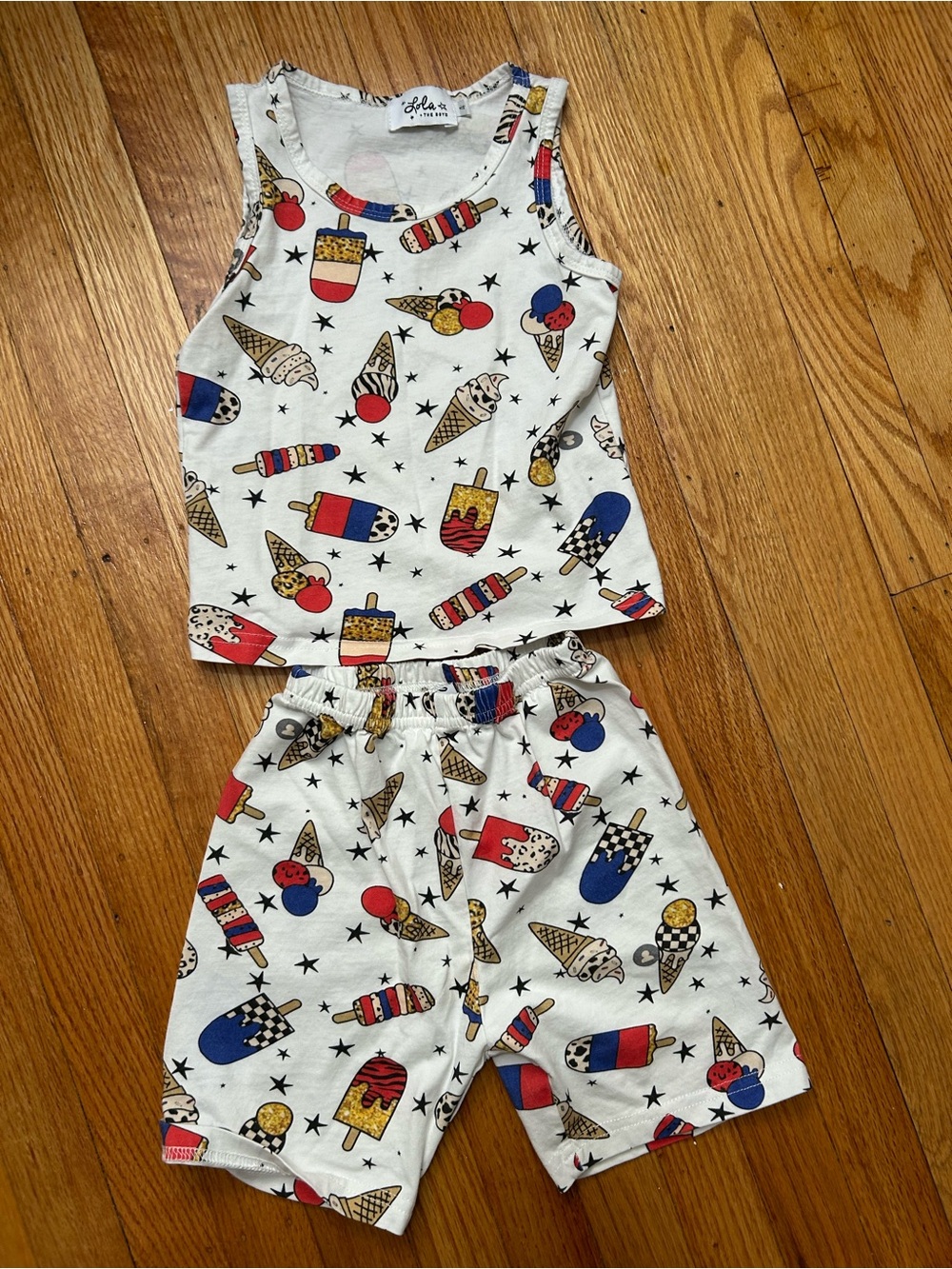 Kids Ice Cream Print Set - White with Red & Blue -